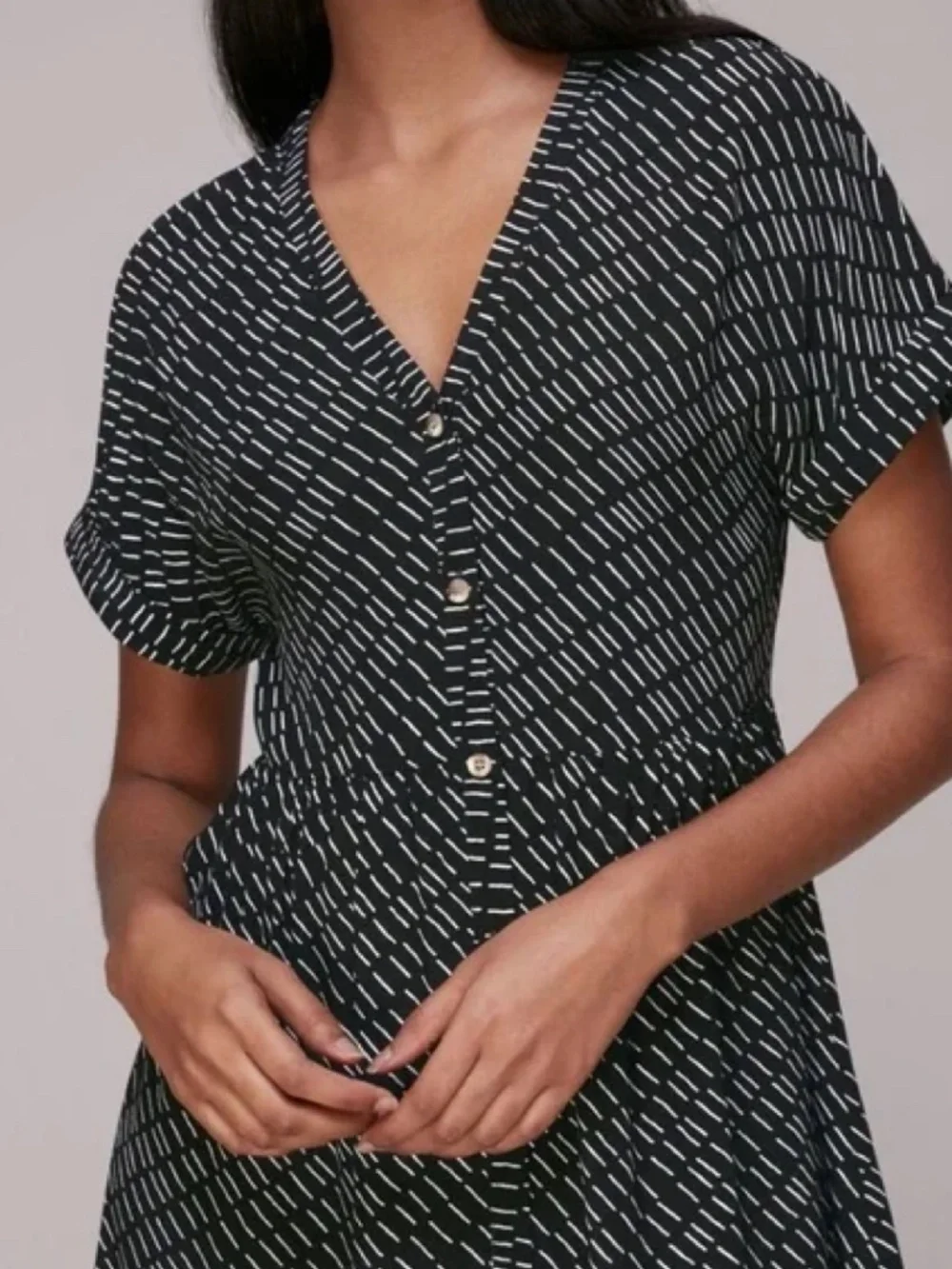 Whistles Tiered Geo Print Black and White Midi Dress Size US 4 - Picture 2 of 8